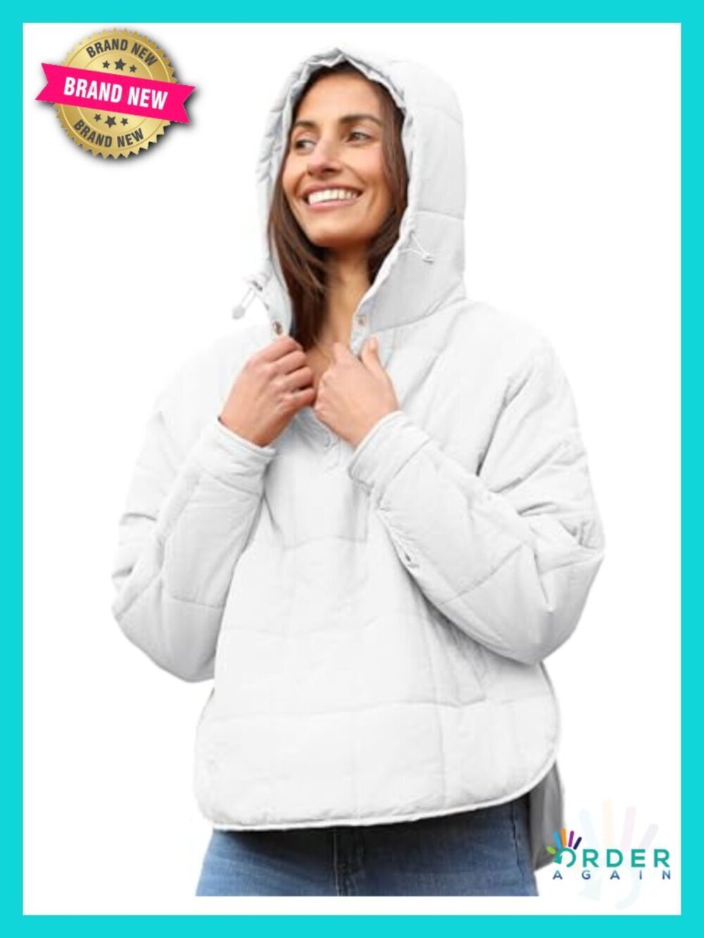 Oversized Hooded Puffer Jacket Lightweight Quilted Pullover Warm Winter Coat